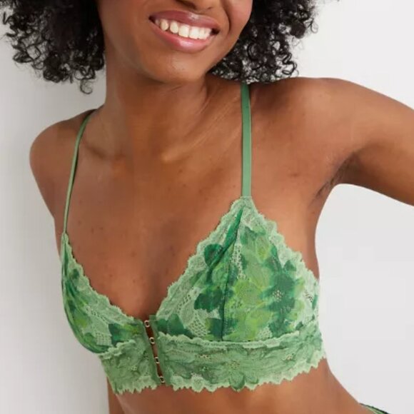 Aerie Sunkissed Lace Triangle Bralette Green Mission M - Picture 1 of 12